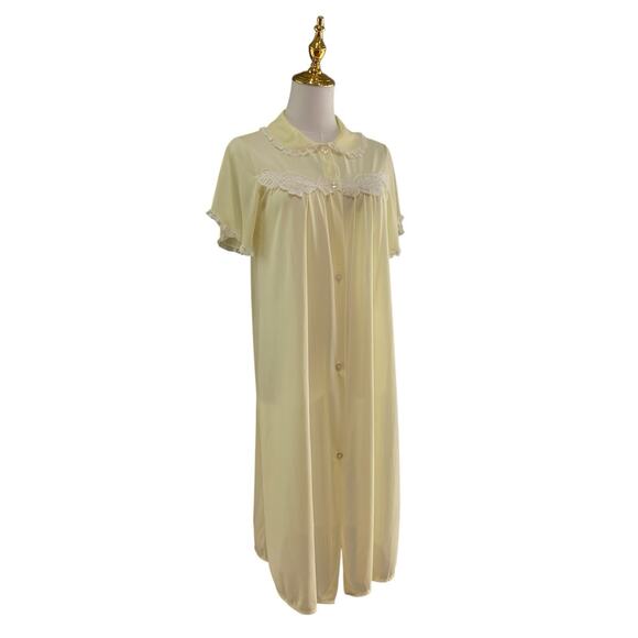 Vintage 60s Charmode SEARS Yellow Nylon Lacy Housecoat Robe Women's Size M - Picture 4 of 12